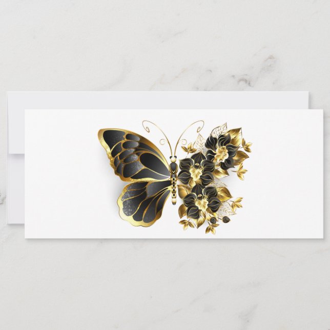 Gold Flower Butterfly with Black Orchid Card (Front)