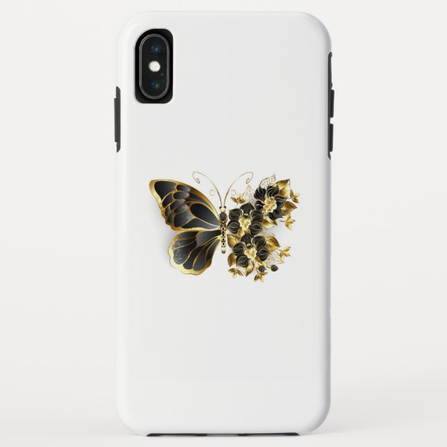 Gold Flower Butterfly with Black Orchid Case-Mate iPhone Case (Back)
