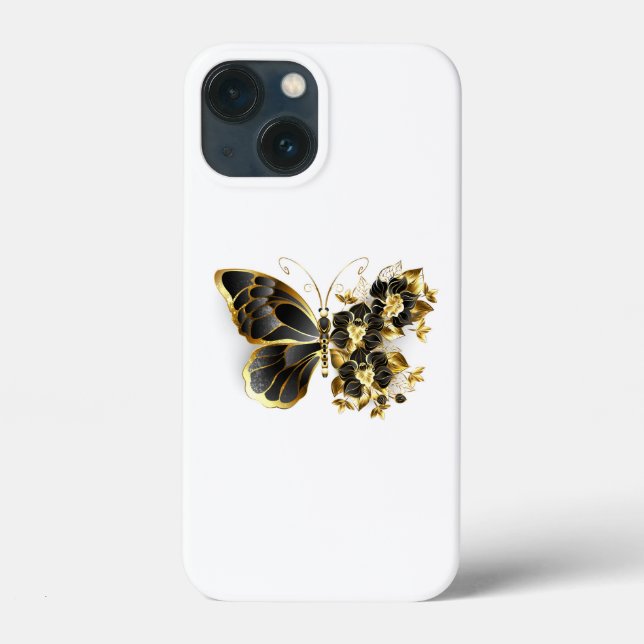 Gold Flower Butterfly with Black Orchid Case-Mate iPhone Case (Back)