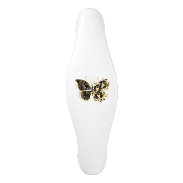 Gold Flower Butterfly with Black Orchid Ceramic Cabinet Pull (Front)