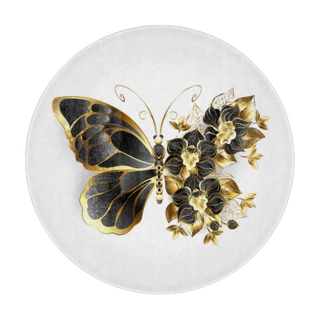 Gold Flower Butterfly with Black Orchid Cutting Board (Front)