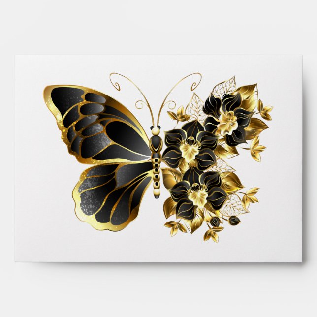 Gold Flower Butterfly with Black Orchid Envelope (Front)