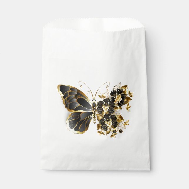 Gold Flower Butterfly with Black Orchid Favour Bags (Front)