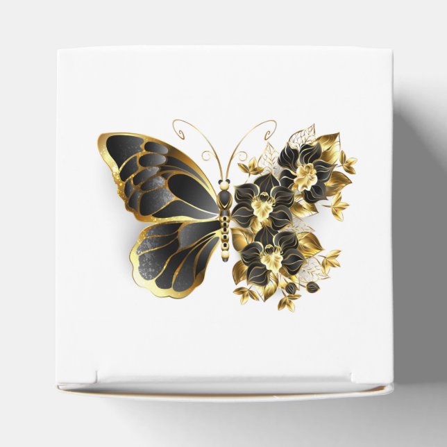 Gold Flower Butterfly with Black Orchid Favour Box (Top)