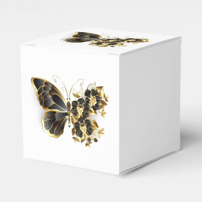 Gold Flower Butterfly with Black Orchid Favour Box (Front Side)