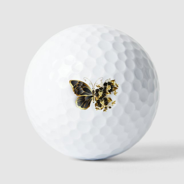 Gold Flower Butterfly with Black Orchid Golf Balls (Front)