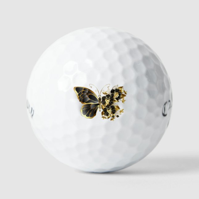 Gold Flower Butterfly with Black Orchid Golf Balls (Front)