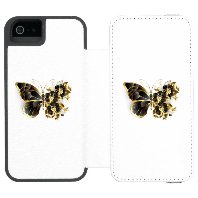 Gold Flower Butterfly with Black Orchid Incipio iPhone Wallet Case (Folio Open)