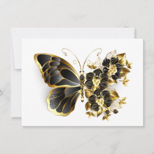 Gold Flower Butterfly with Black Orchid Invitation