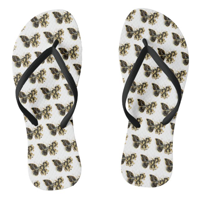 Gold Flower Butterfly with Black Orchid Jandals (Footbed)