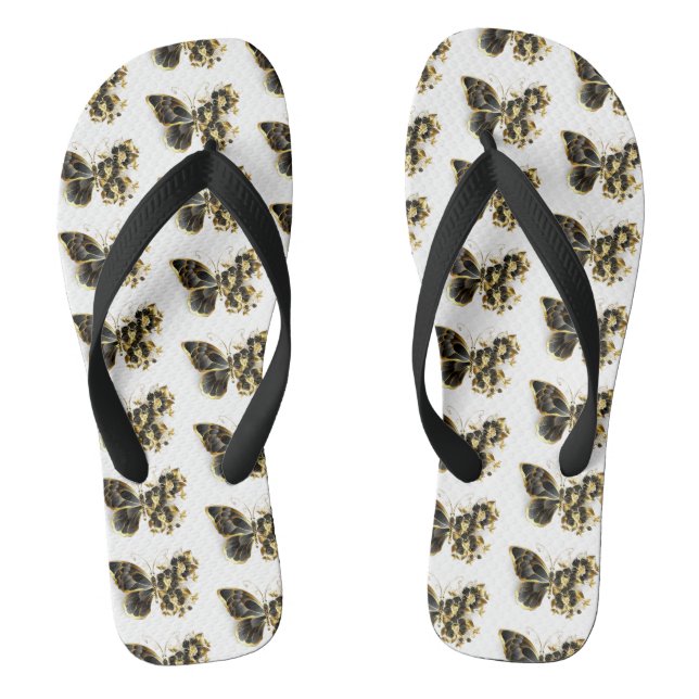 Gold Flower Butterfly with Black Orchid Jandals (Footbed)