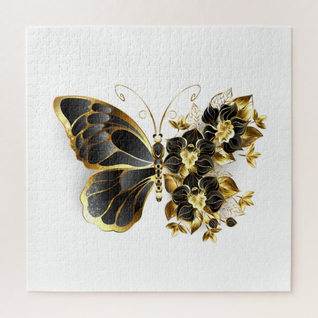 Gold Flower Butterfly with Black Orchid Jigsaw Puzzle (Vertical)