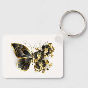 Gold Flower Butterfly with Black Orchid Key Ring