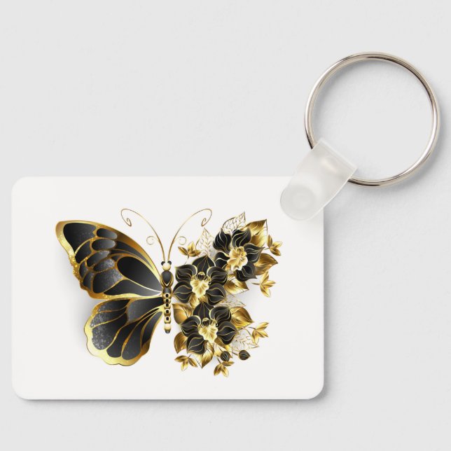 Gold Flower Butterfly with Black Orchid Key Ring (Front)