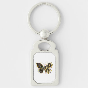 Gold Flower Butterfly with Black Orchid Key Ring