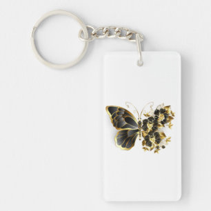 Gold Flower Butterfly with Black Orchid Key Ring