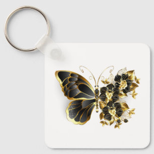 Gold Flower Butterfly with Black Orchid Key Ring