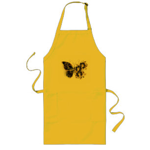 Gold Flower Butterfly with Black Orchid Long Apron