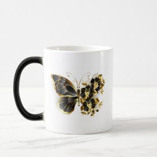 Gold Flower Butterfly with Black Orchid Magic Mug