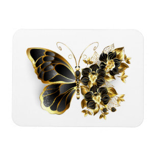 Gold Flower Butterfly with Black Orchid Magnet