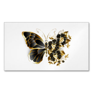 Gold Flower Butterfly with Black Orchid Magnetic Business Card