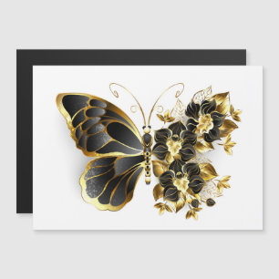 Gold Flower Butterfly with Black Orchid Magnetic Invitation