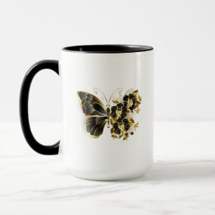 Gold Flower Butterfly with Black Orchid Mug