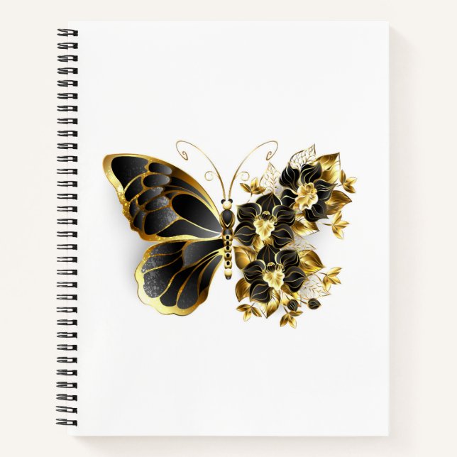 Gold Flower Butterfly with Black Orchid Notebook (Front)