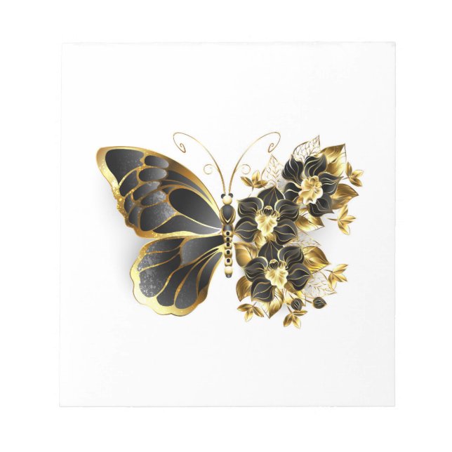 Gold Flower Butterfly with Black Orchid Notepad (Front)