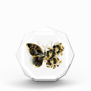 Gold Flower Butterfly with Black Orchid Photo Block