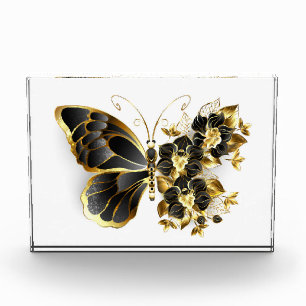Gold Flower Butterfly with Black Orchid Photo Block