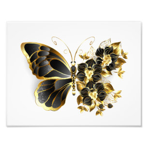 Gold Flower Butterfly with Black Orchid Photo Print