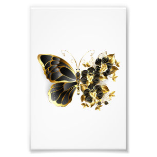 Gold Flower Butterfly with Black Orchid Photo Print