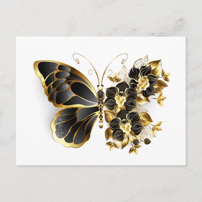 Gold Flower Butterfly with Black Orchid Postcard (Front)