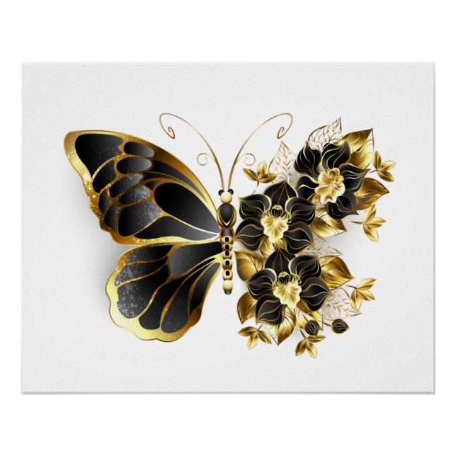 Gold Flower Butterfly with Black Orchid Poster (Front)