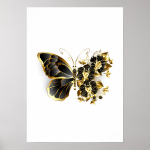 Gold Flower Butterfly with Black Orchid Poster
