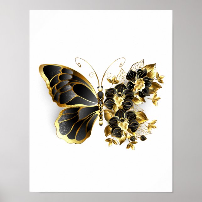 Gold Flower Butterfly with Black Orchid Poster (Front)