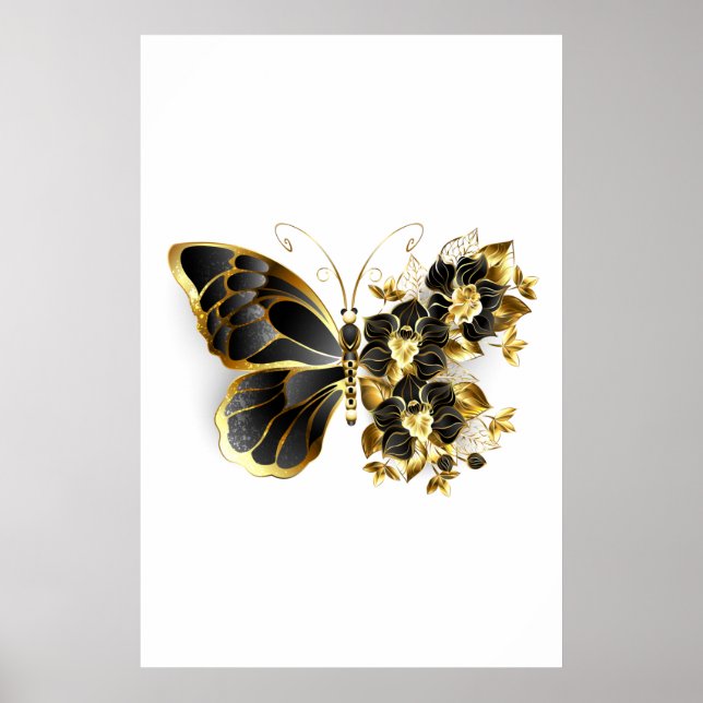 Gold Flower Butterfly with Black Orchid Poster (Front)