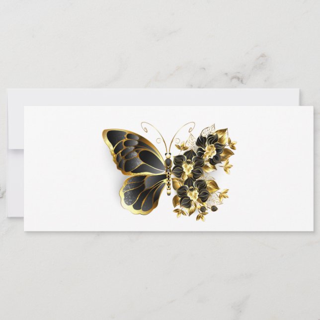Gold Flower Butterfly with Black Orchid Save The Date (Front)