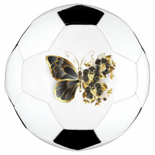 Gold Flower Butterfly with Black Orchid Soccer Ball