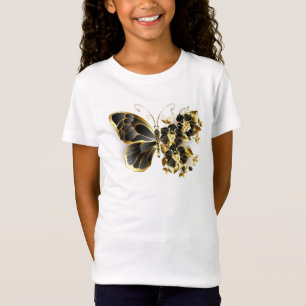 Gold Flower Butterfly with Black Orchid T-Shirt