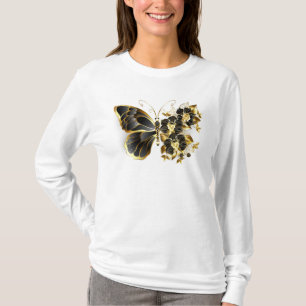 Gold Flower Butterfly with Black Orchid T-Shirt