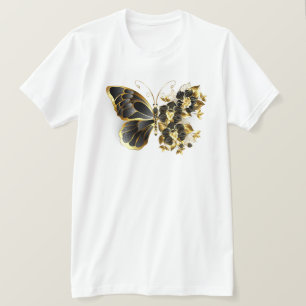 Gold Flower Butterfly with Black Orchid T-Shirt