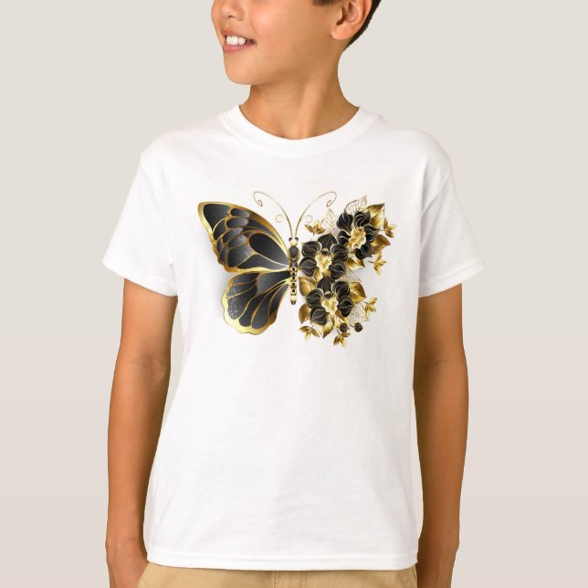 Gold Flower Butterfly with Black Orchid T-Shirt (Front)
