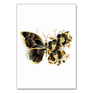 Gold Flower Butterfly with Black Orchid Table Number