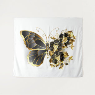 Gold Flower Butterfly with Black Orchid Tapestry