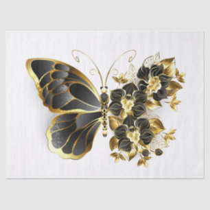 Gold Flower Butterfly with Black Orchid Tissue Paper