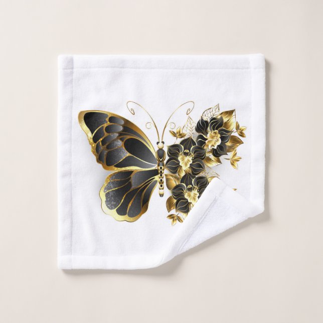 Gold Flower Butterfly with Black Orchid Wash Cloth (Wash Cloth)