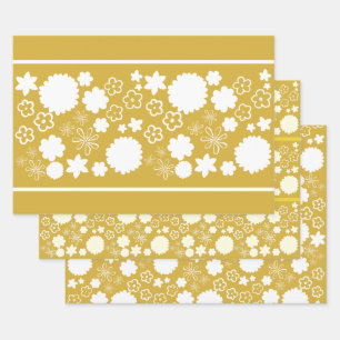 Gold Flower Floral Pattern Wrapping Paper Sheet