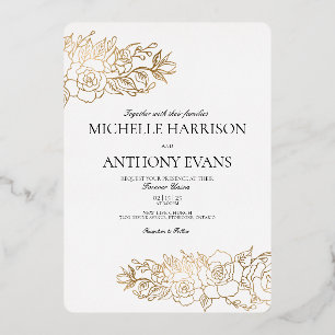Gold Flower Foil Wedding Invitation